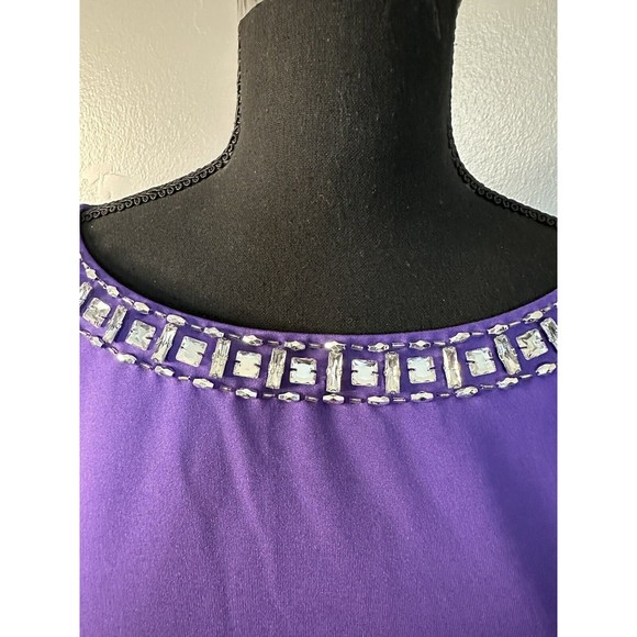 Susan Graver Womens 3X Purple Jeweled Neck Blouse Cold Shoulder Top Tunic NWT - Picture 2 of 8